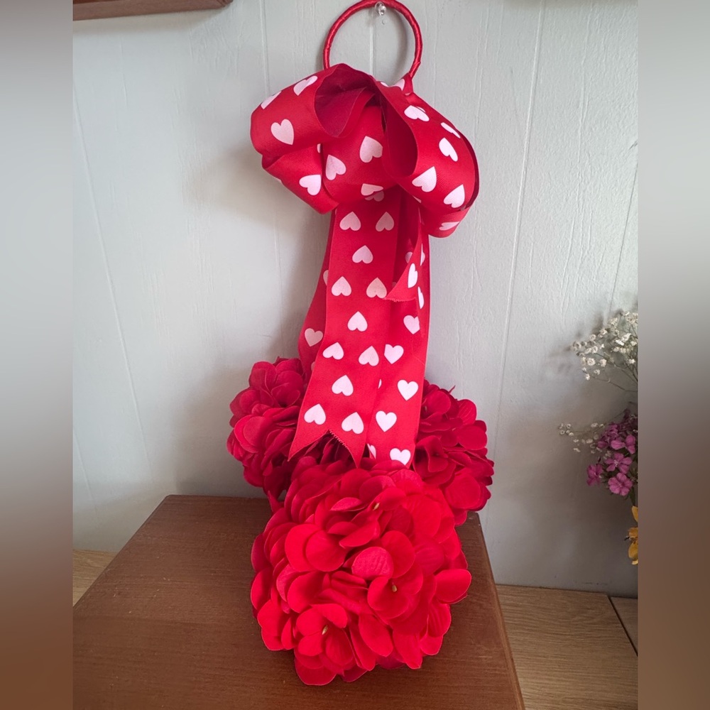 Red Heart Ribbon Floral Decor